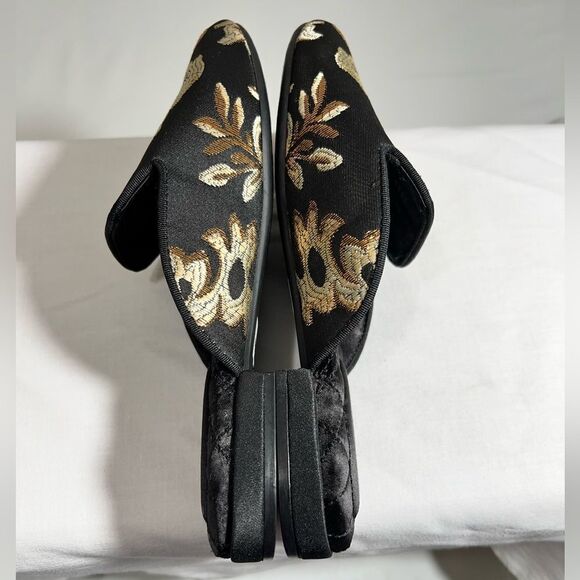 Birdies Black Quilted Floral Print Mules Size 5 - Picture 5 of 10